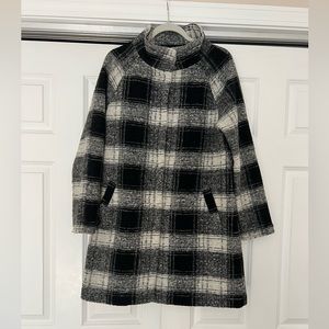 Max Studio Black and White Plaid Wool Funnel Neck Coat